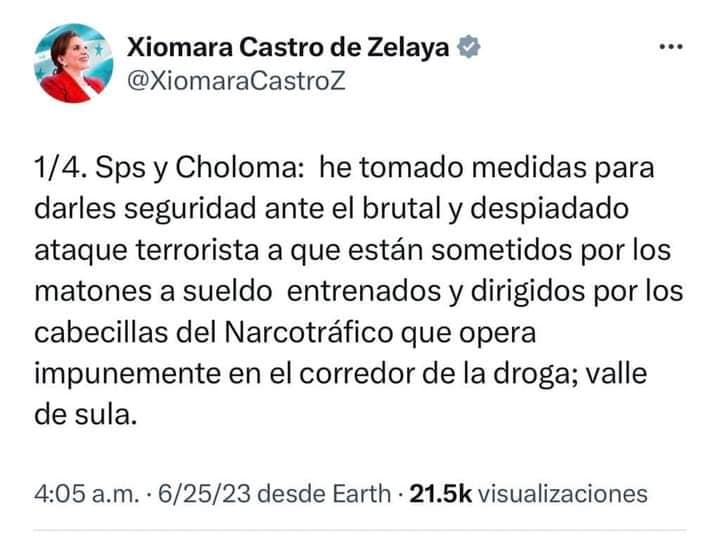 Conozca las acciones de seguridad  a tomar por la Presidenta Xiomara Castro en el Valle de Sula entre ellas; -Toque de queda especial para Choloma y SPS.  -Recompensa de L 800 para capturar a los autores de masacres en Choloma y SPS.